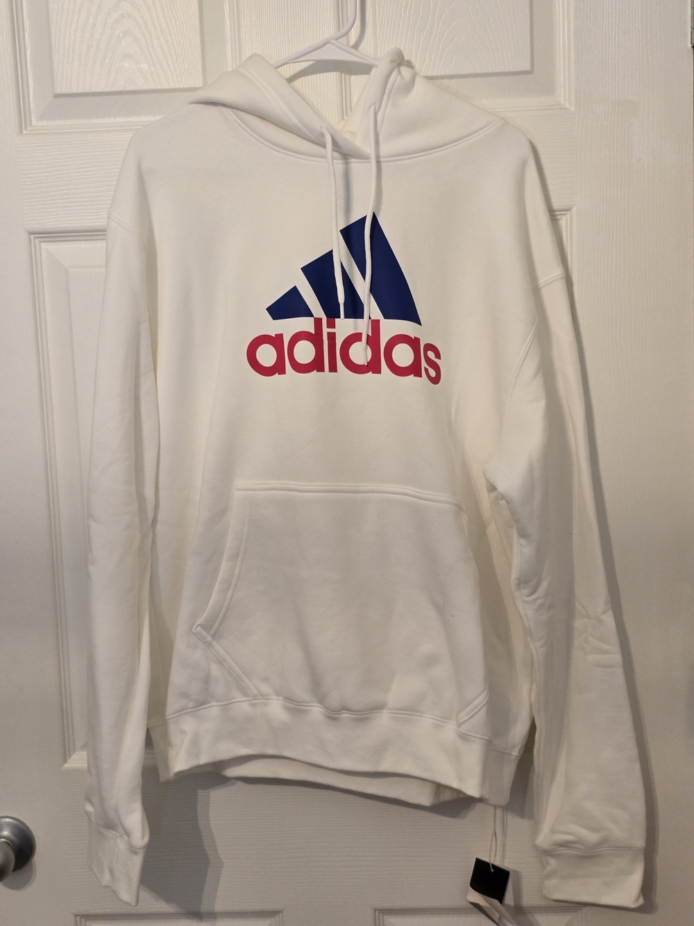 NWT Adidas White Hoodie with Navy & Red Logo